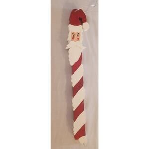 Vintage Homemade Folksy Country Painted Candy Cane Santa Clause Wall Hanger